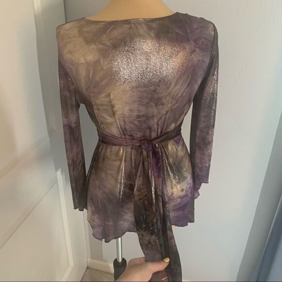 Only Nine Shiny Wrap Tie-Dye Purple Long Sleeve Top - Picture 4 of 7